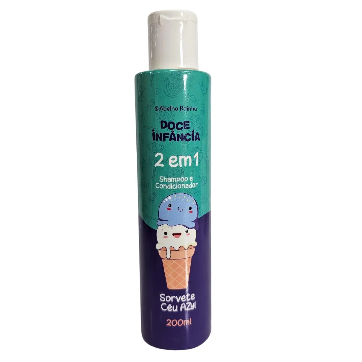 SHAMPOO E CONDICIONADOR 2 EM 1 SORVETE CéU AZUL DOCE INFâNCIA ABELHA RAINHA 200ML