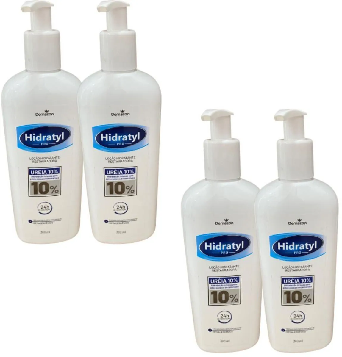 LOÇÃO HIDRATANTE RESTAURADORA URÉA 10% HIDRATYL 300ML DEMAZON KIT 4 UN
