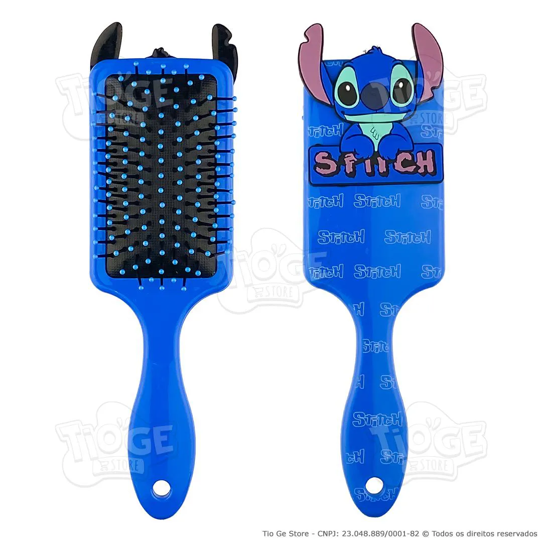 ESCOVA DE CABELO STITCH FOFA INFANTIL DESEMBARAçANTE ALMOFADA CERDAS ULTRAMACIAS APLIQUE EMBORRACHADO 3D AZUL