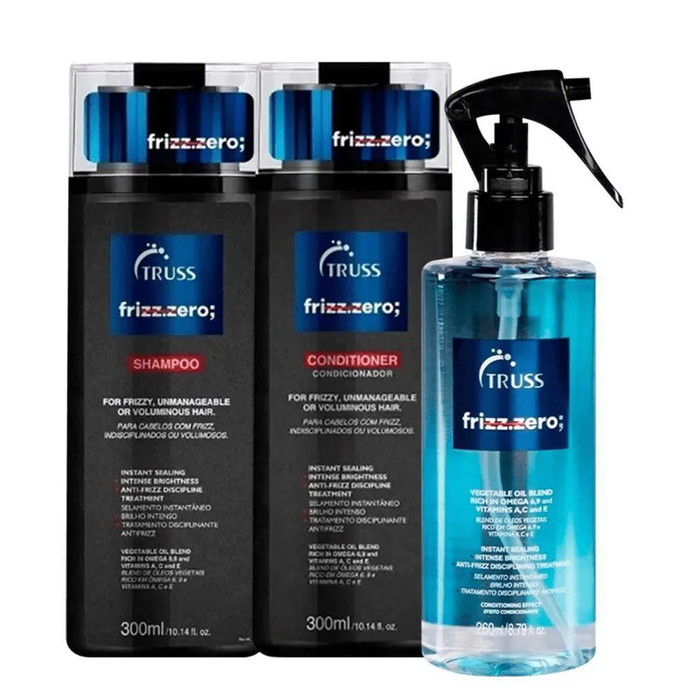 TRUSS KIT LAVAGEM FULL SIZE FRIZZ ZERO SHAMPOO 300ML + CONDICIONADOR 300ML + MASCARA LIQUIDA 260ML