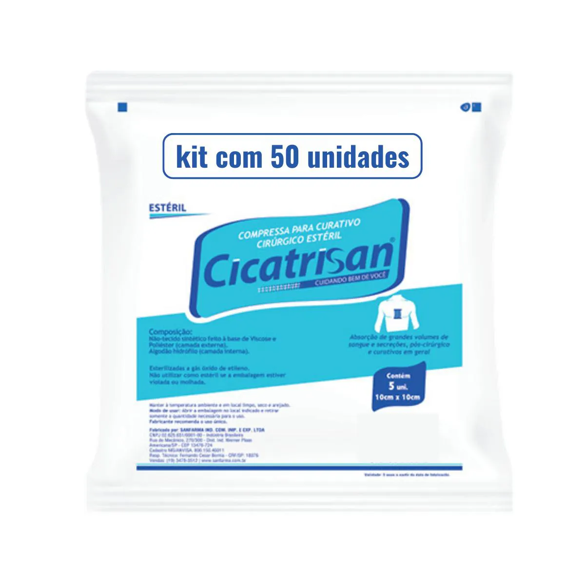 COMPRESSA CIRURGICA CURATIVO ESTéRIL CICATRISAN 10X10 50 UN