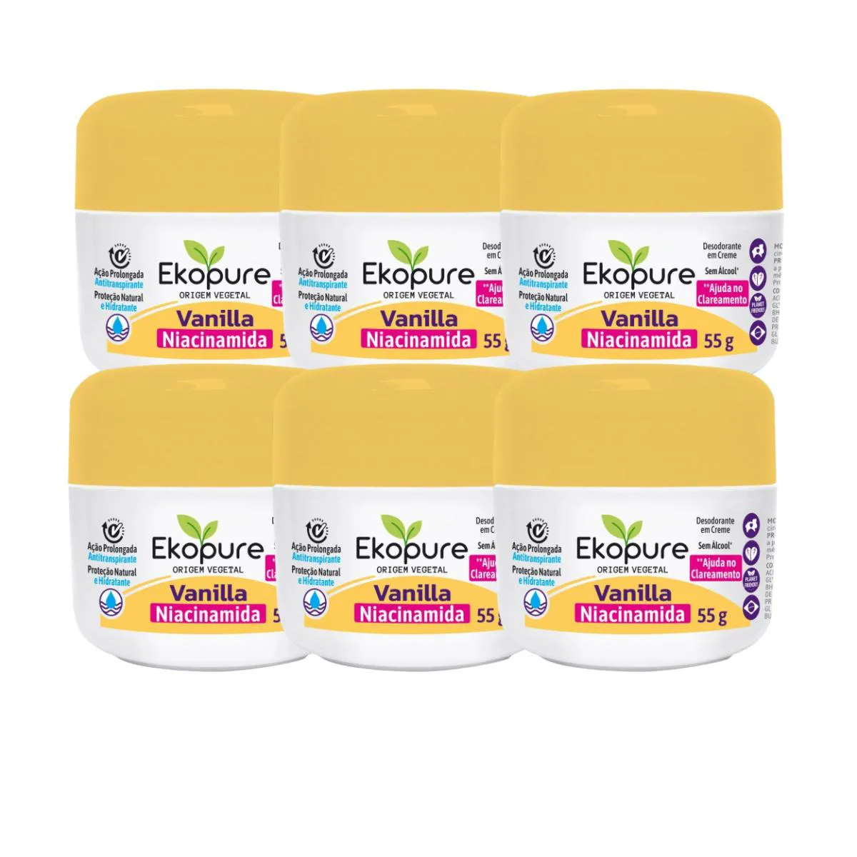 KIT 6 CREMES DESODORANTES ANTITRANSPIRANTE VANILLA EKOPURE