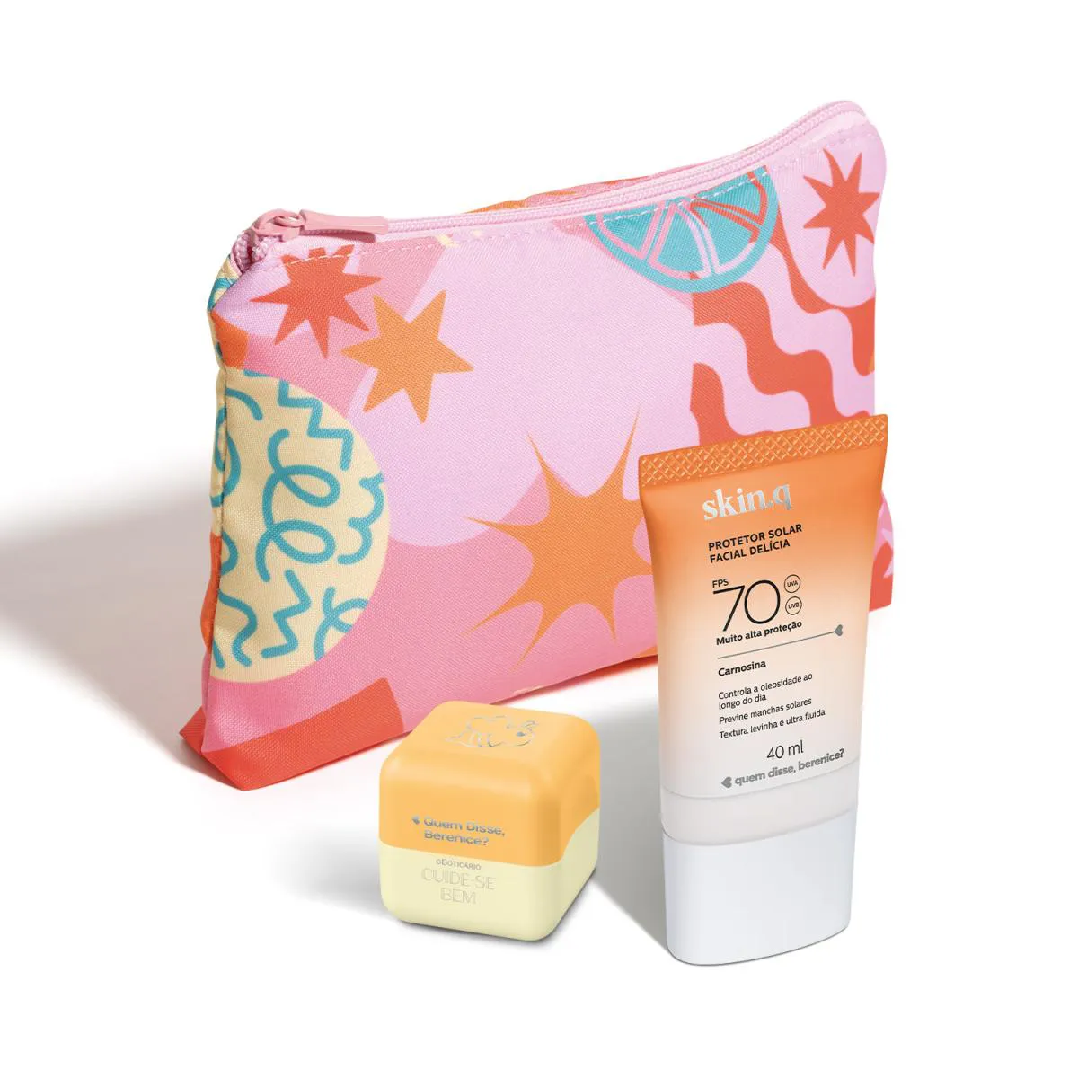 KIT VERãO STARTER PACK: PROTETOR SOLAR FACIAL SEM COR FPS 70 40ML + HIDRATANTE LABIAL 6,2G + NéCESSAIRE