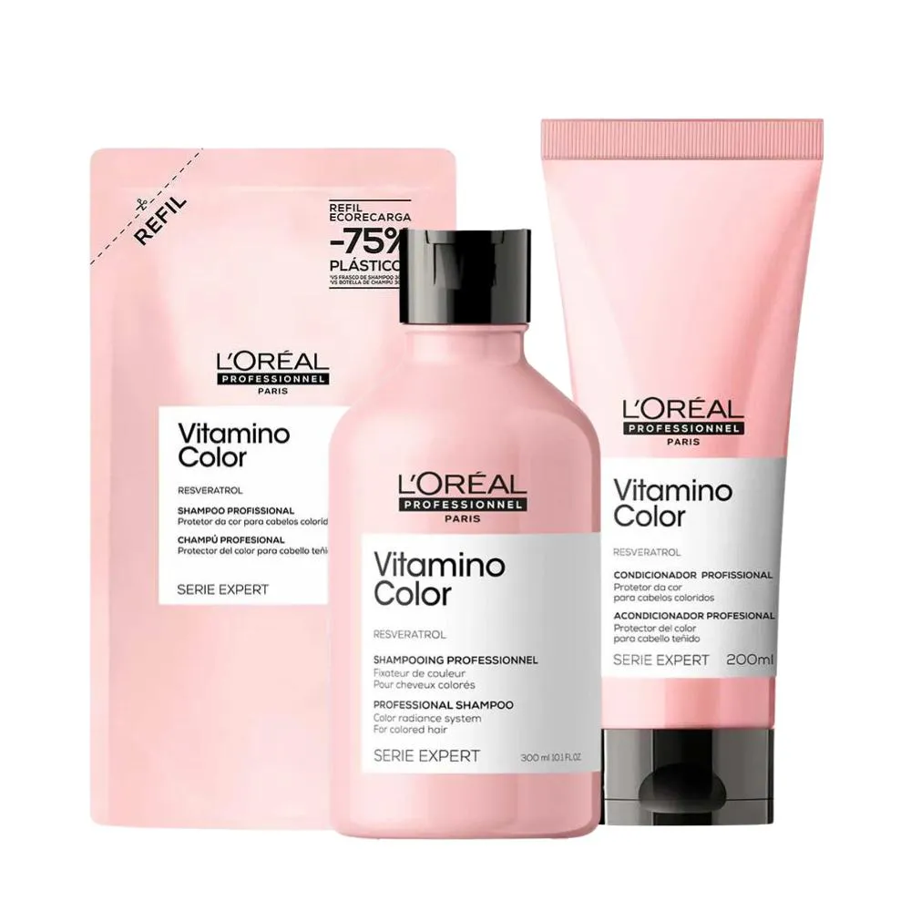 KIT LORéAL PROFISSIONNEL VITAMINO COLOR SHAMPOO + CONDICIONADOR + REFIL SHAMPOO