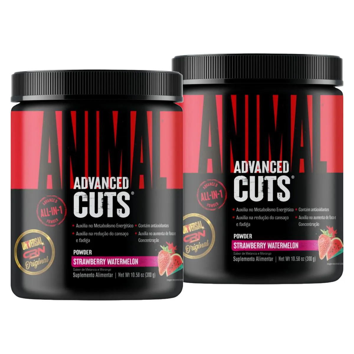 KIT 2X ANIMAL CUTS POWDER STRAWBERRY WATERMEL 300G UNIVERSAL Morango COM Melancia
