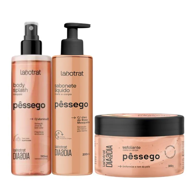 KIT DIA A DIA PêSSEGO ESFOLIANTE 300ML + BODY SPLASH + SABONETE