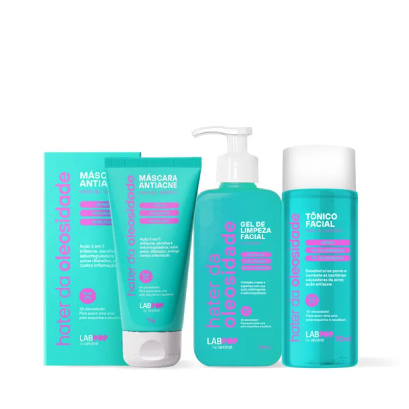 LABOTRAT LABPOP HATER DA OLEOSIDADE GEL + TôNICO + MáSCARA ANTIACNE
