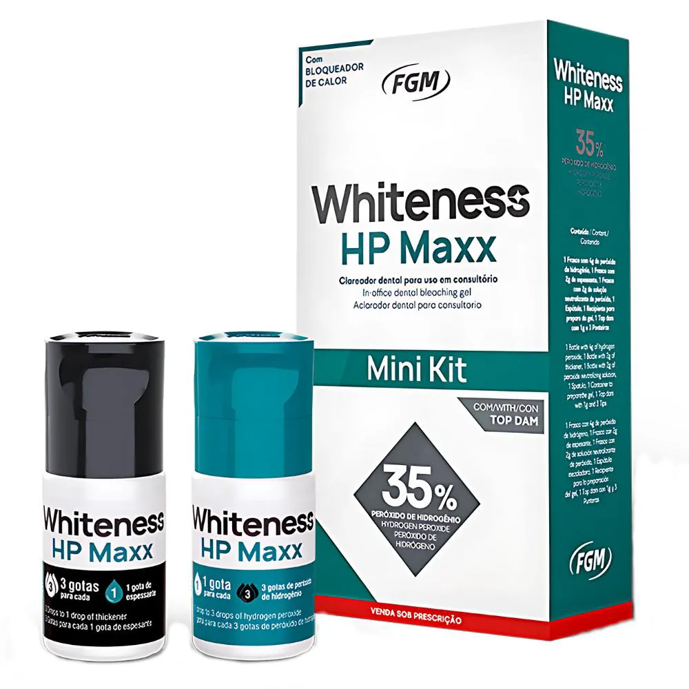 KIT CLAREADOR PARA CONSULTóRIO WHITENESS HP MAXX 35% FGM 1 Paciente