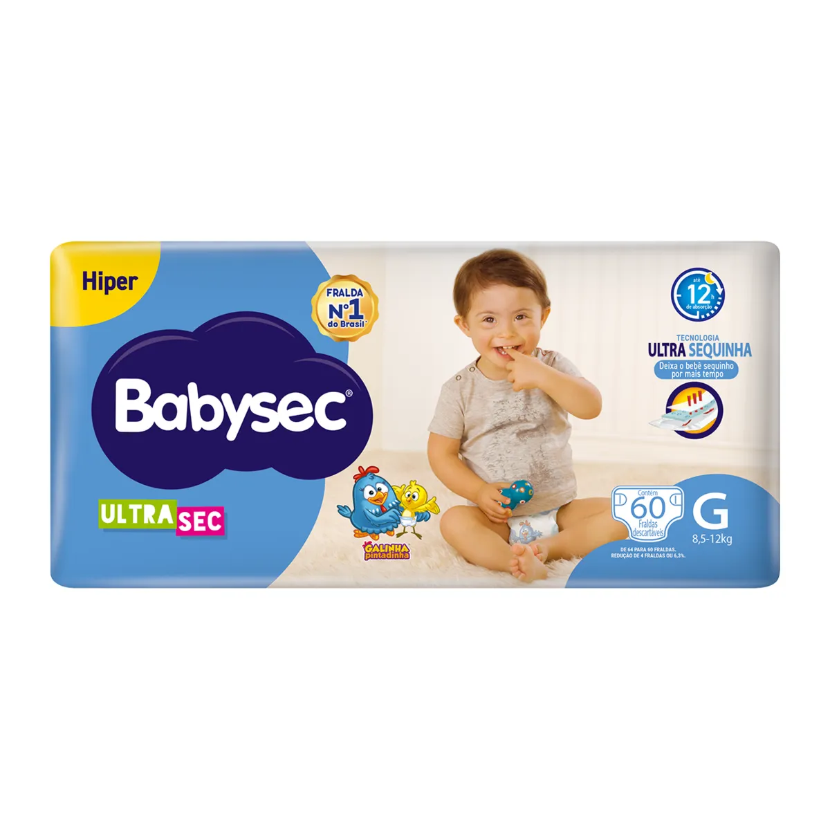 Fralda Babysec Ultrasec Galinha Pintadinha Hiper G 60 unidades