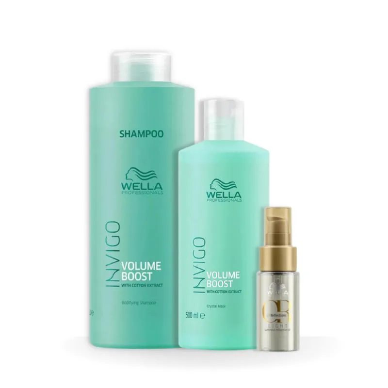 WELLA VOLUME BOOST SHAMPOO 1000ML + MASCARA 500ML + ÓLEO LIGHT 30ML