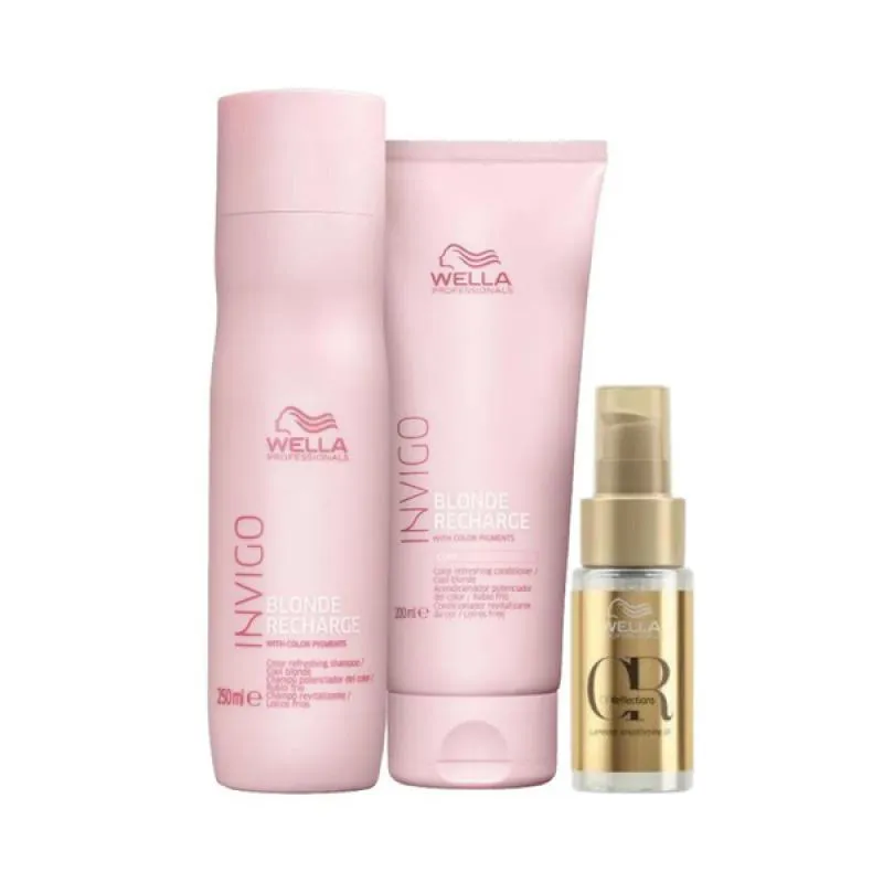 WELLA BLONDE RECHARGE SHAMPOO 250ML + CONDICIONADOR 200ML + ÓLEO 30ML