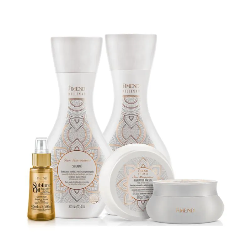 AMEND MILLENAR ÓLEOS MARROQUINOS SHAMPOO 300ML + CONDICIONADOR 300ML + MASCARA 300ML + SUBLIME OIL 60ML