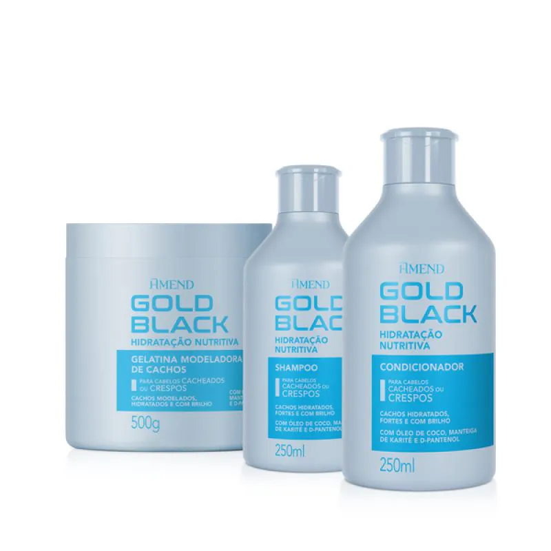 AMEND GOLD BLACK HIDRATAçãO NUTRITIVA SH 250ML + COND 250ML + GELATINA 500ML
