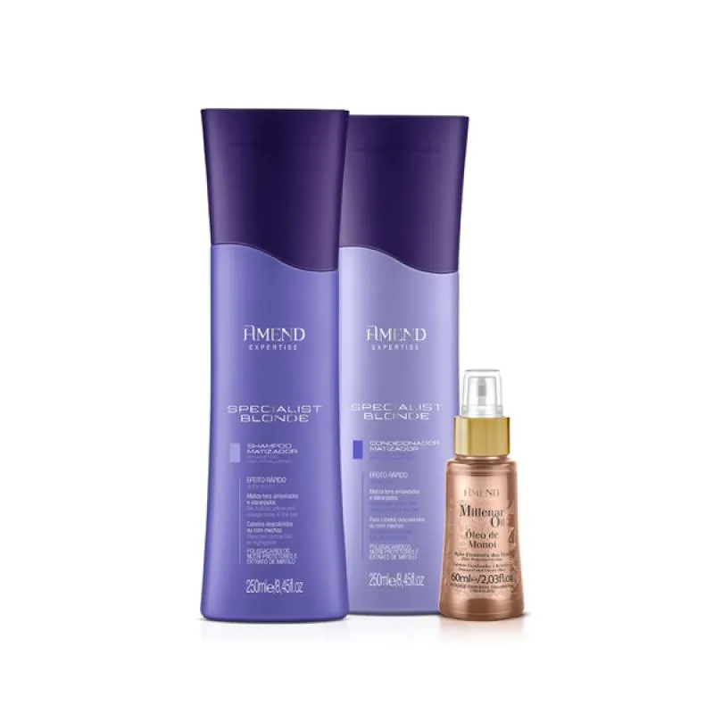AMEND EXPERTISE SPECIALIST BLONDE SHAMPOO 250ML + CONDICIONADOR 250ML + MILLENAR OIL MONóI 60ML