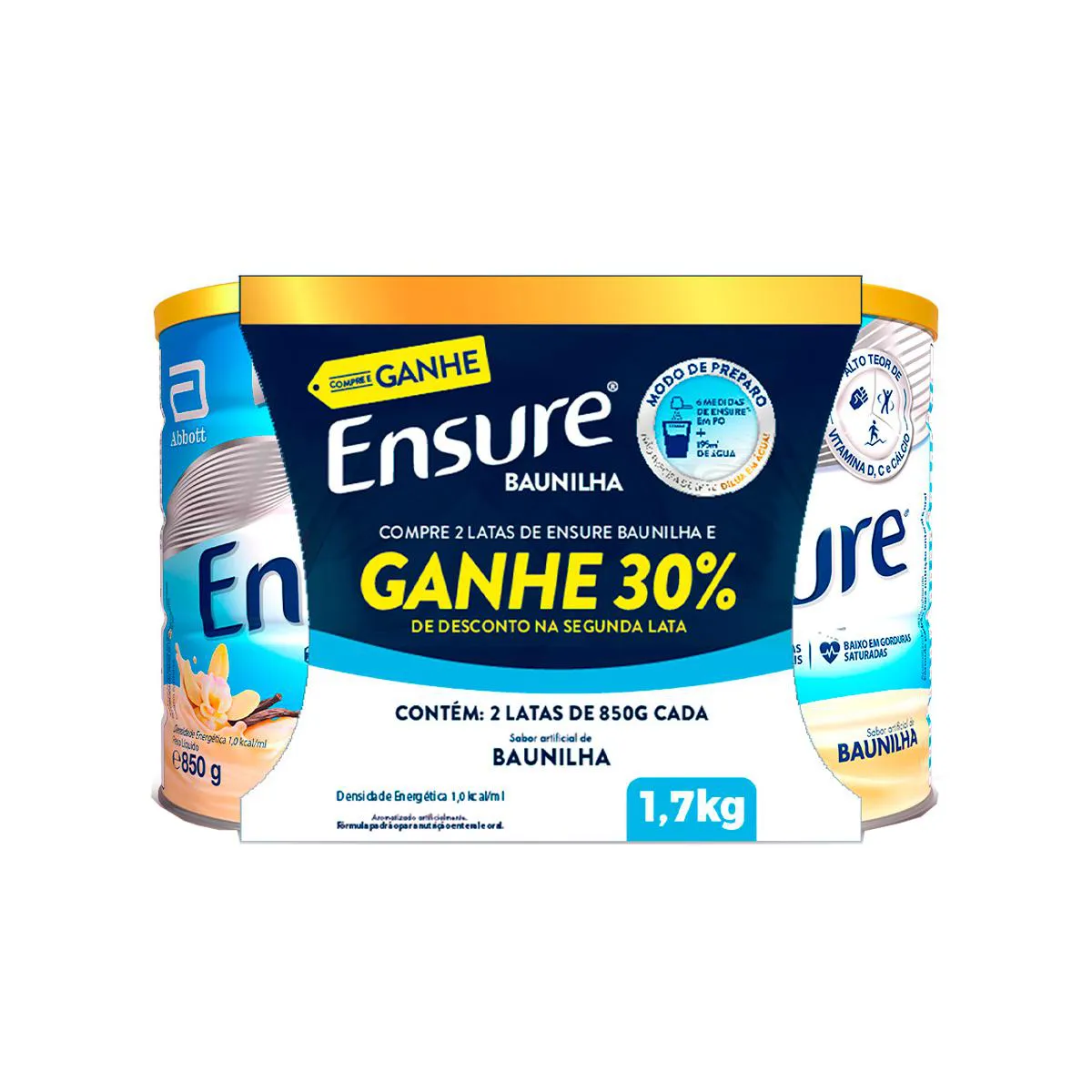 Kit Suplemento Nutricional Ensure Baunilha 2 unidades de 850g cada