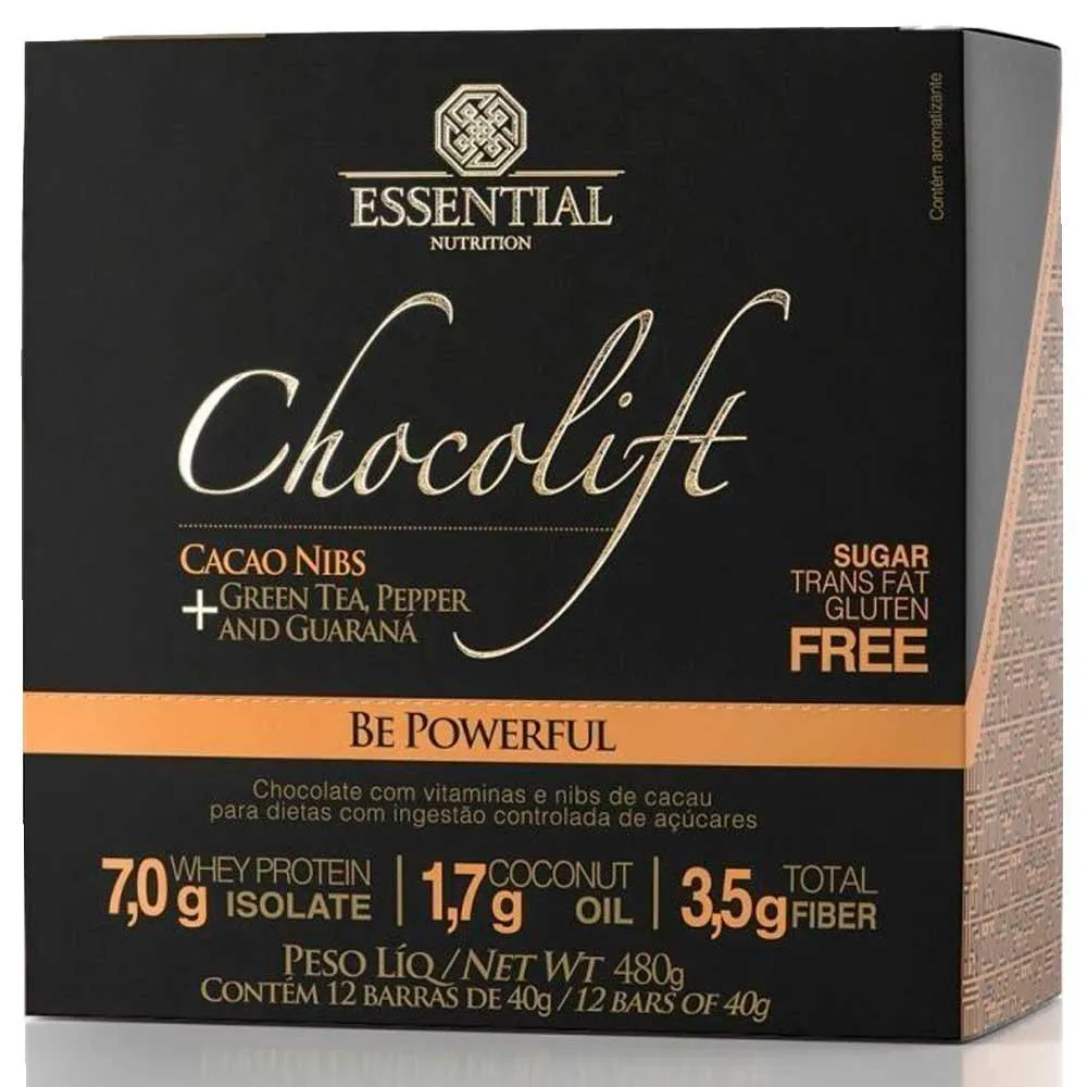 CHOCOLIFT BE POWERFULL - BOX 12 BARRAS - CACAO NIBS - ESSENTIAL NUTRITION