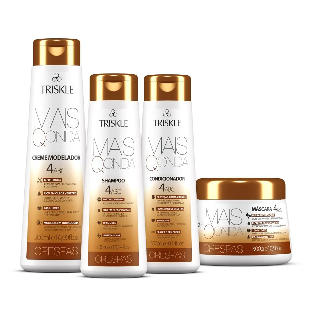 LINHA COMPLETA TRISKLE MAIS QUE ONDA CRESPAS (4 PRODUTOS)