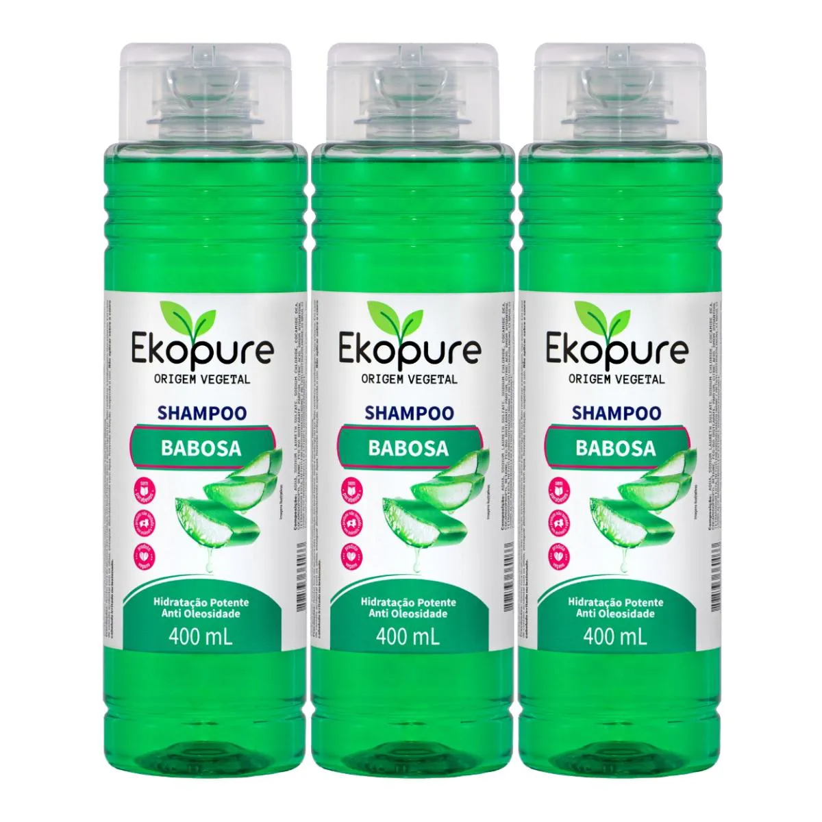 KIT 3 SHAMPOOS BABOSA HIDRATAçãO NUTRIçãO VEGANO EKOPURE