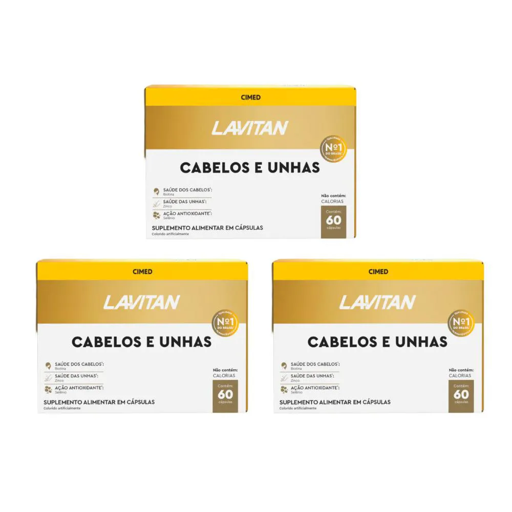 KIT 3 LAVITAN HAIR CABELOS E UNHAS - 60 CAPS - CIMED