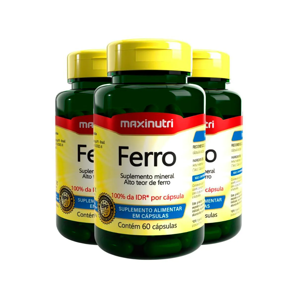 Kit 3 Ferro 100%IDR Maxinutri 60 Cápsulas