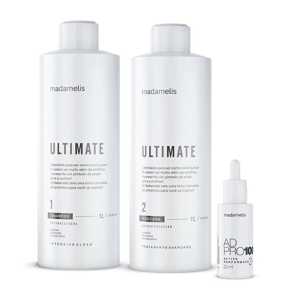 KIT ESCOVA ULTIMATE 1L + AD PRO 100 30ML MADAMELIS