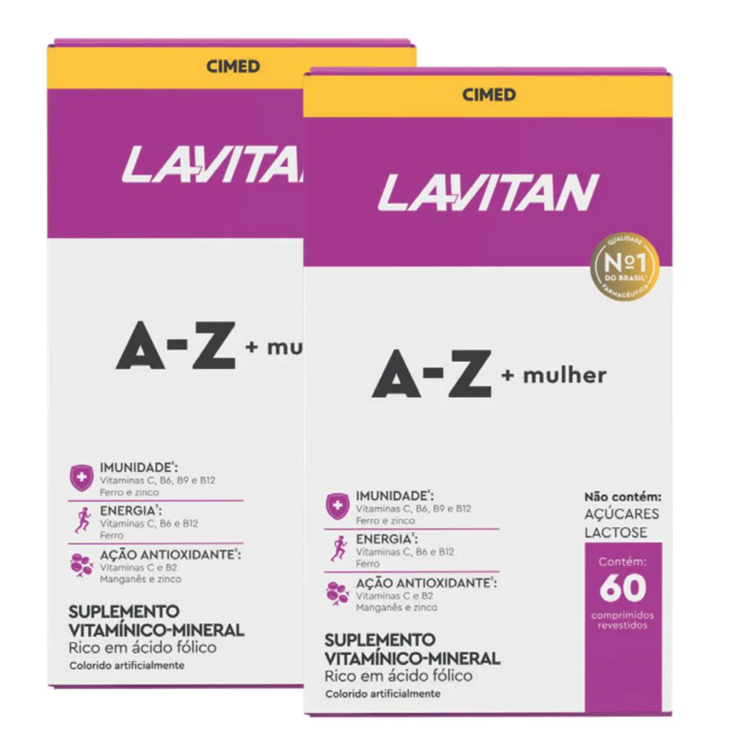 LAVITAN MULHER + AZ KIT COM 2 CAIXAS DE 60 COMPRIMIDOS  CIMED VITAMINAS PARA SAÚDE FEMININA