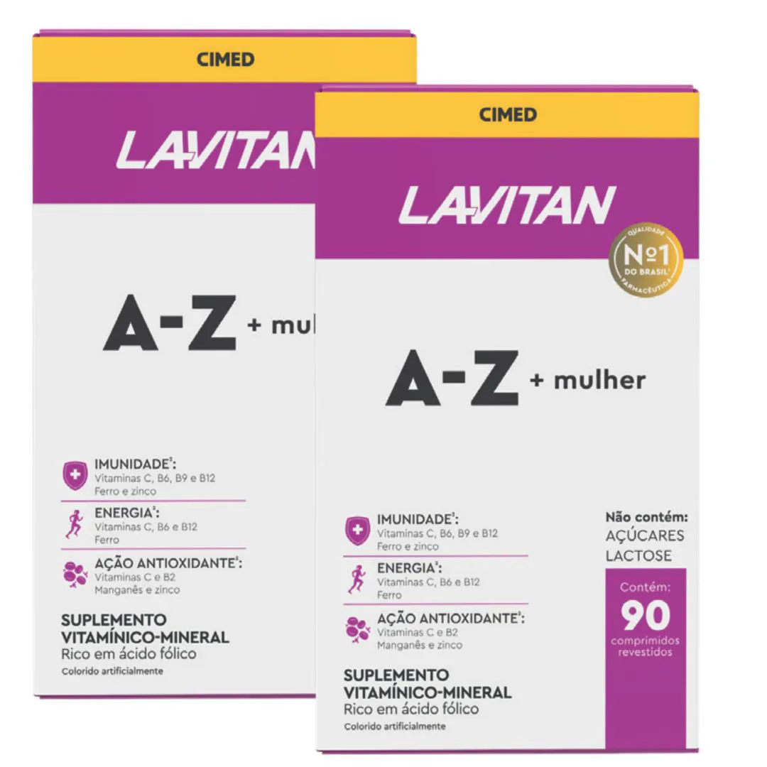 LAVITAN AZ MULHER KIT 2 CAIXAS 90 COMPRIMIDOS CIMED VITAMINAS SAUDE DA MULHER