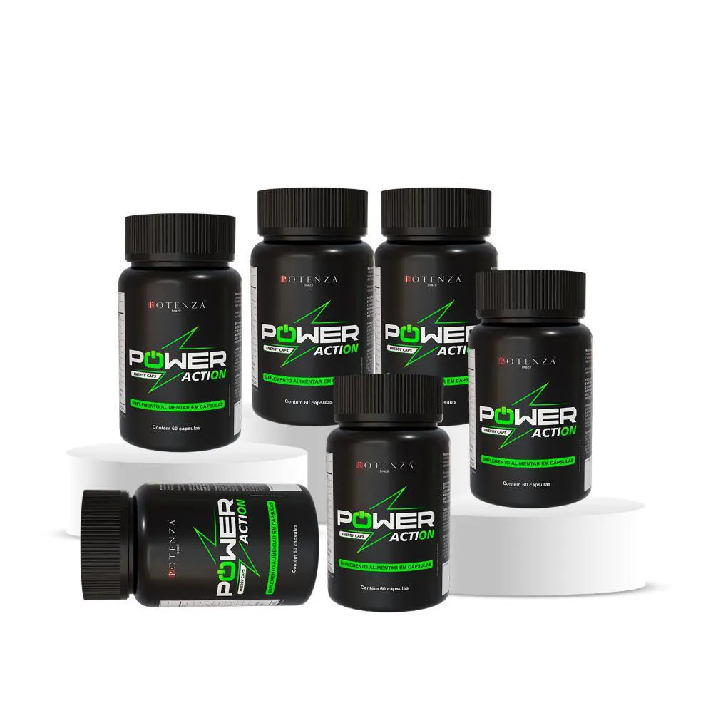 KIT 6 SUPLEMENTO TERMOGêNICO ENERGéTICO POWERACTION TAURINA VITAMINA B12 TAURINA 60 CAPSúLAS