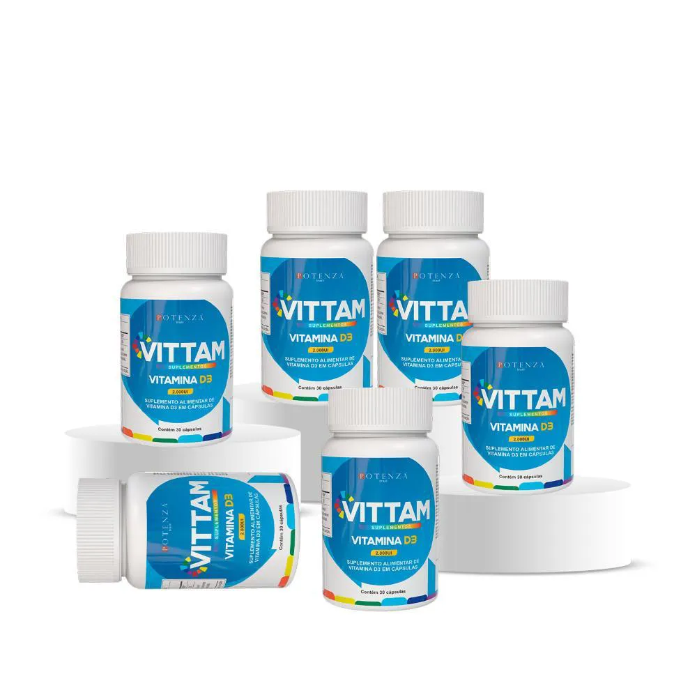 KIT 6 SUPLEMENTO CáPSULA VITAMINA D3 2000UI VITTAM S/SABOR 30 CAPSULAS