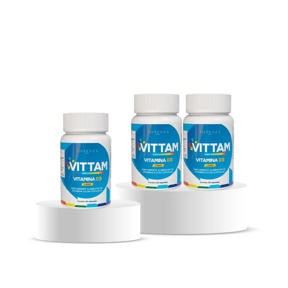 KIT 3 SUPLEMENTO CáPSULA VITAMINA D3 2000UI VITTAM S/SABOR 30 CAPSULAS