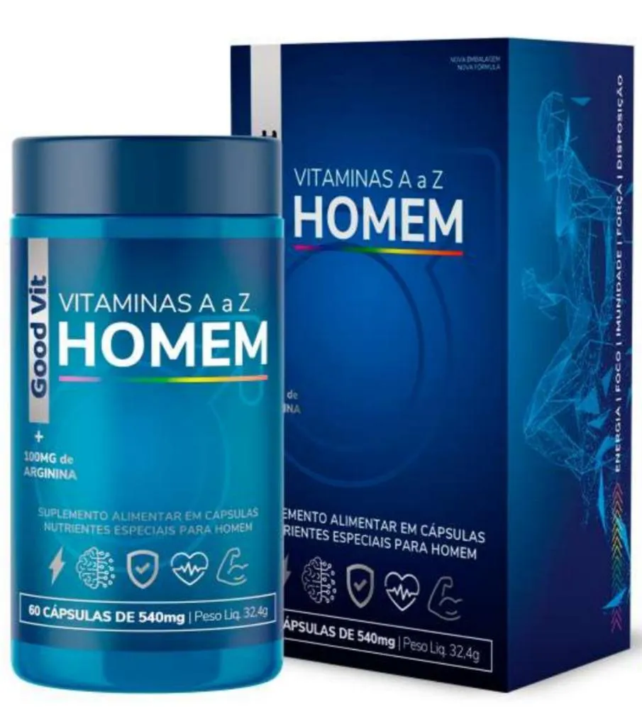 SUPLEMENTO COM VITAMINAS DE A A Z HOMEM 60 CáPSULAS DE 540MG + 100MG DE ARGININA