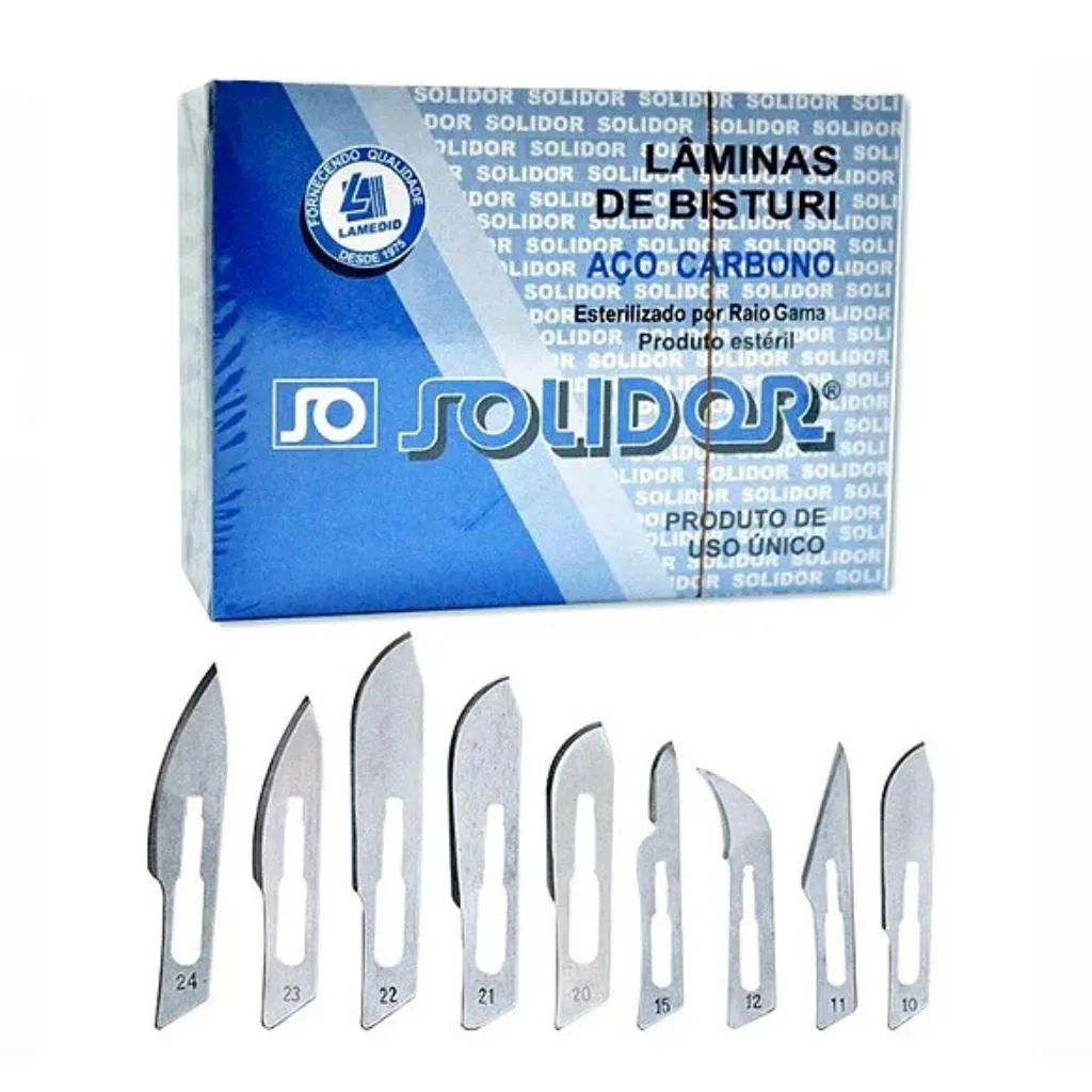 LAMINA PARA BISTURI Nº 22 AçO CARBONO CAIXA COM 100 SOLIDOR