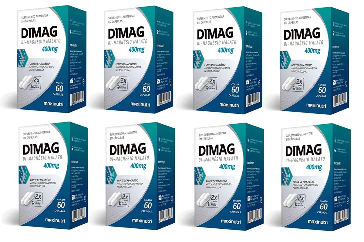 KIT 8 SUPLEMENTO DIAMAG 400MG 60 CáPSULAS - MAXINUTRI