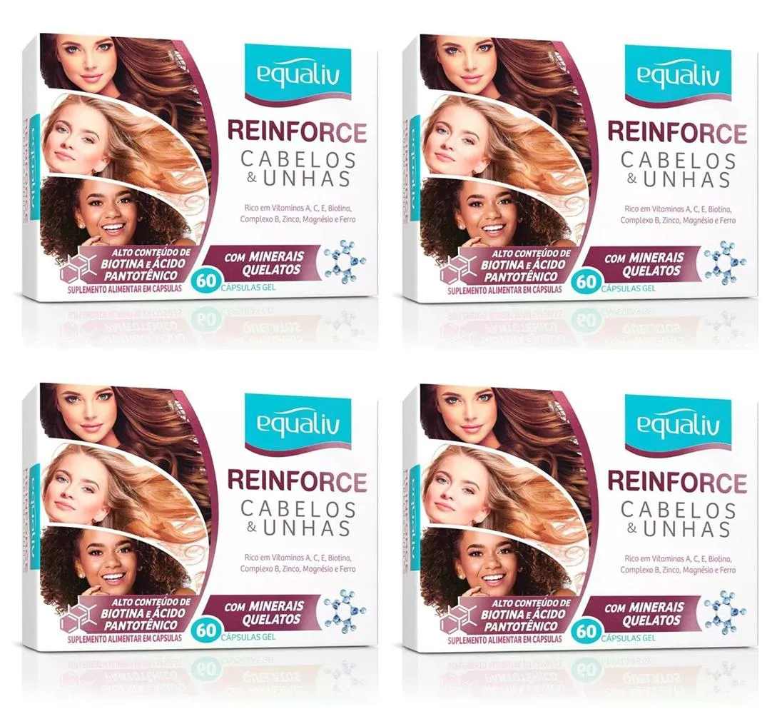 KIT 4 SUPLEMENTO REINFORCE CABELOS E UNHAS 60 CPS - EQUALIV