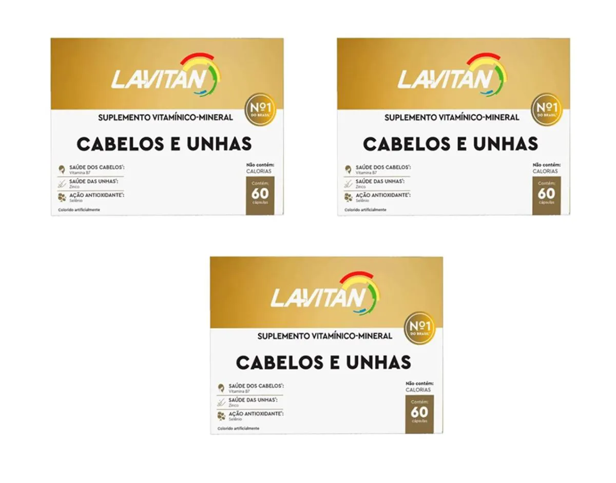KIT 3 SUPLEMENTO LAVITAN CABELOS E UNHAS 60 CáPSULAS - CIMED
