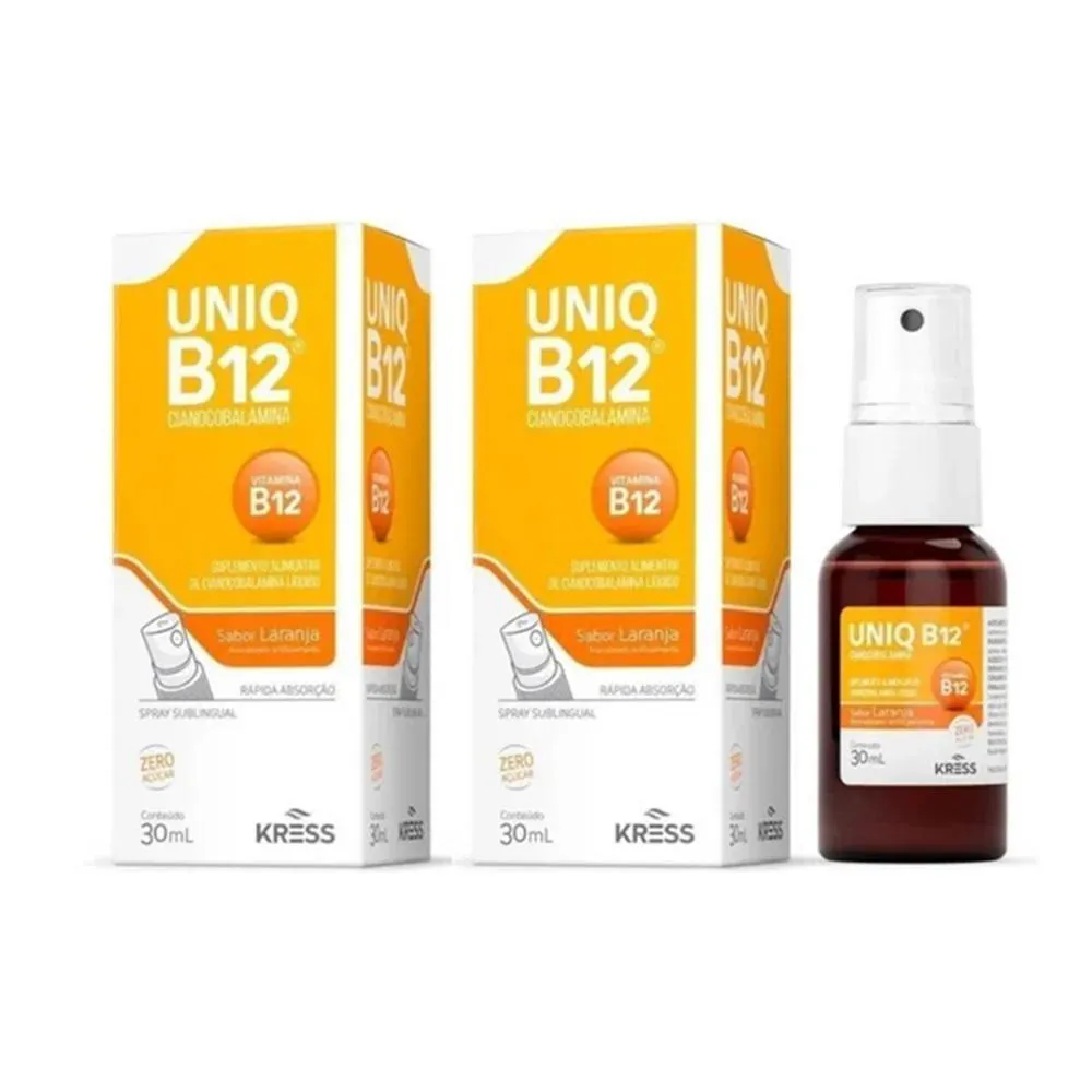 KIT 2 VITAMINA UNIQ B12 SPRAY SABOR LARANJA 30ML - KRESS