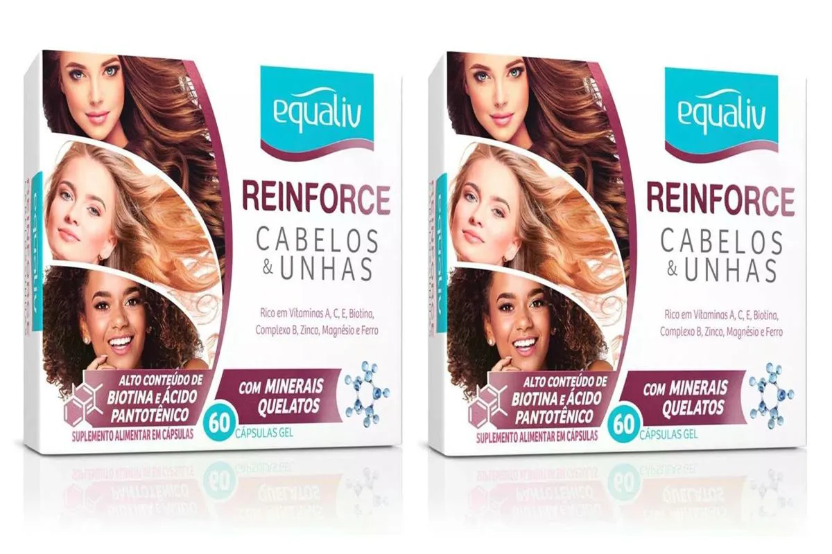KIT 2 SUPLEMENTO REINFORCE CABELOS E UNHAS 60 CPS - EQUALIV