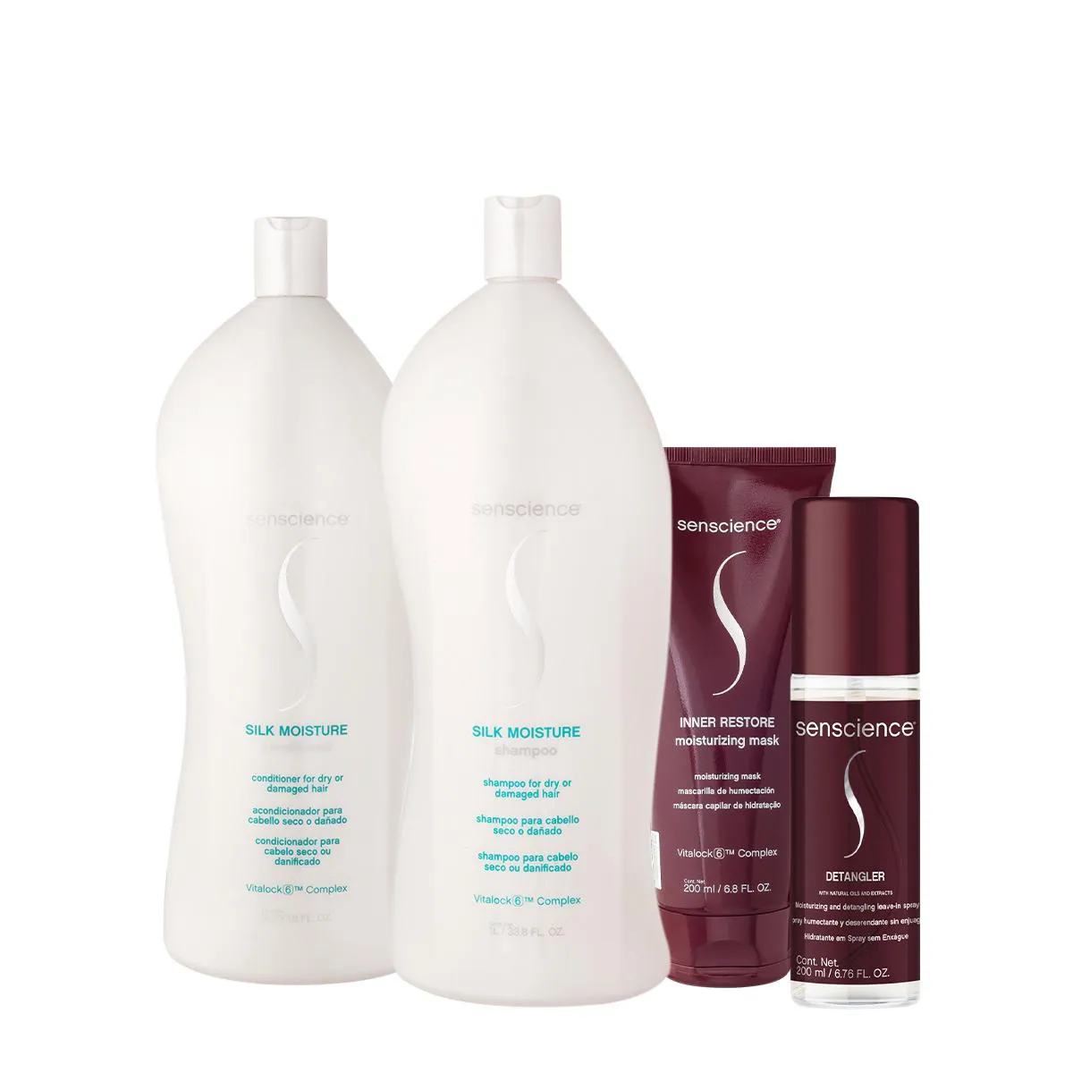 KIT SENSCIENCE SILK MOISTURE INNER DETANGLER SALON TOTAL SPRAY (4 PRODUTOS)
