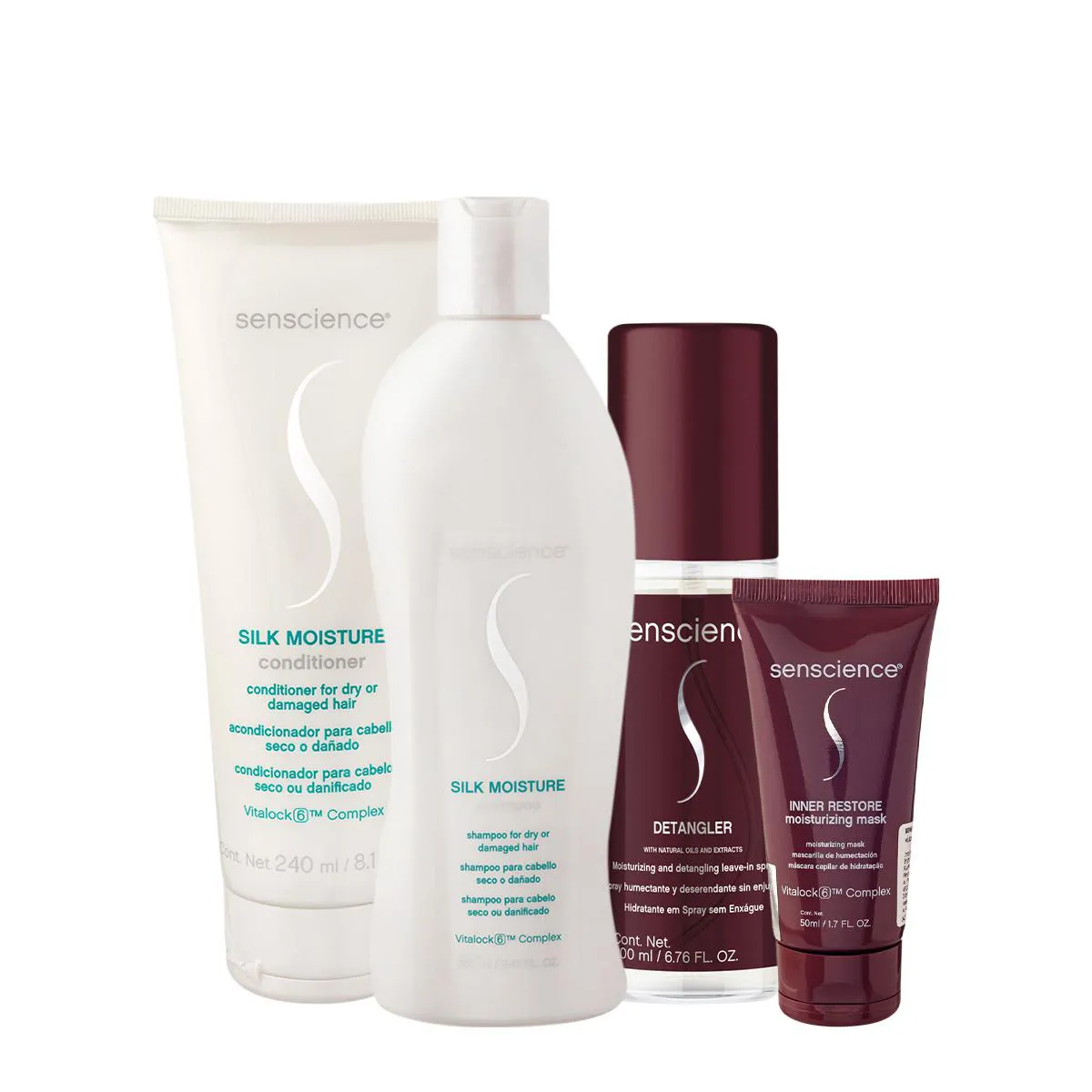 KIT SENSCIENCE SILK MOISTURE INNER DETANGLER HOME CARE LEAVE-IN (4 PRODUTOS)