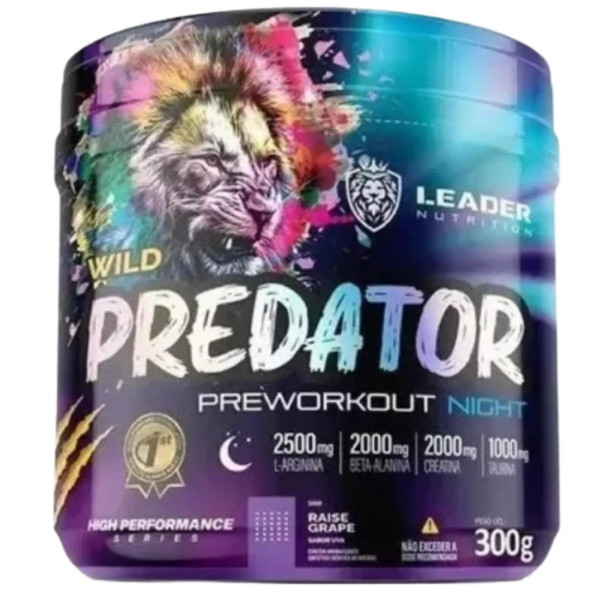 PRé TREINO SEM CAFEíNA PREDATOR NIGHT 300G LEADER NUTRITION CONCENTRADO SABORES Grape