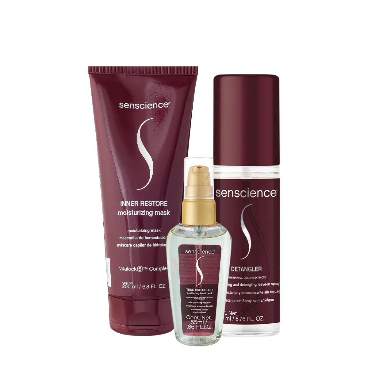 KIT SENSCIENCE INNER RESTORE MáSCARA TRUE HUE ÓLEO E DETANGLER LEAVE-IN (3 PRODUTOS)