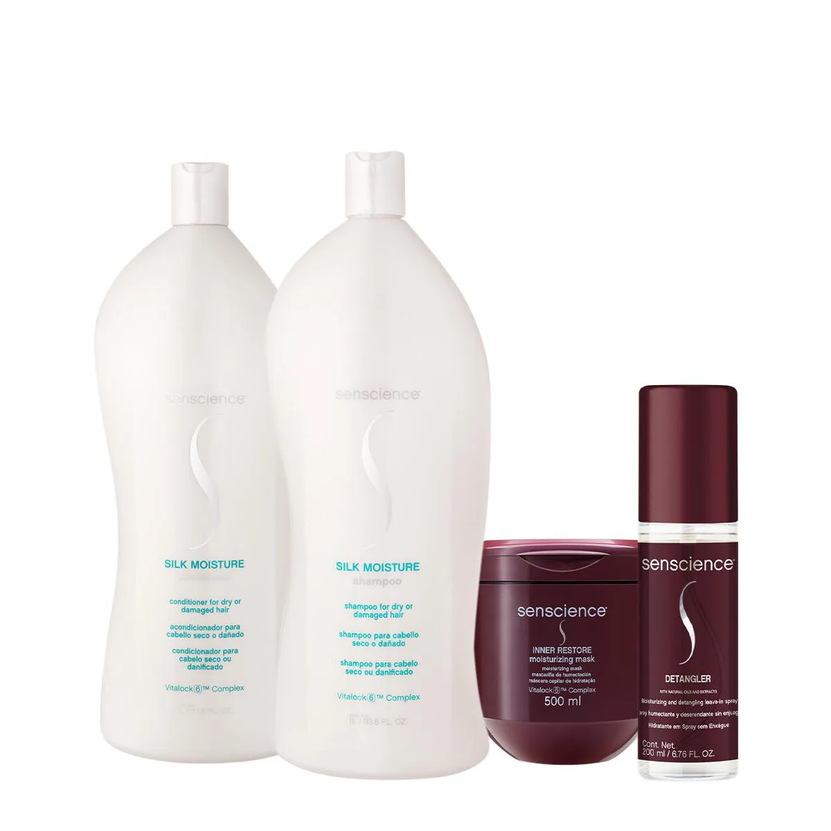KIT SENSCIENCE SILK MOISTURE INNER DETANGLER SALON TOTAL LEAVE-IN (4 PRODUTOS)