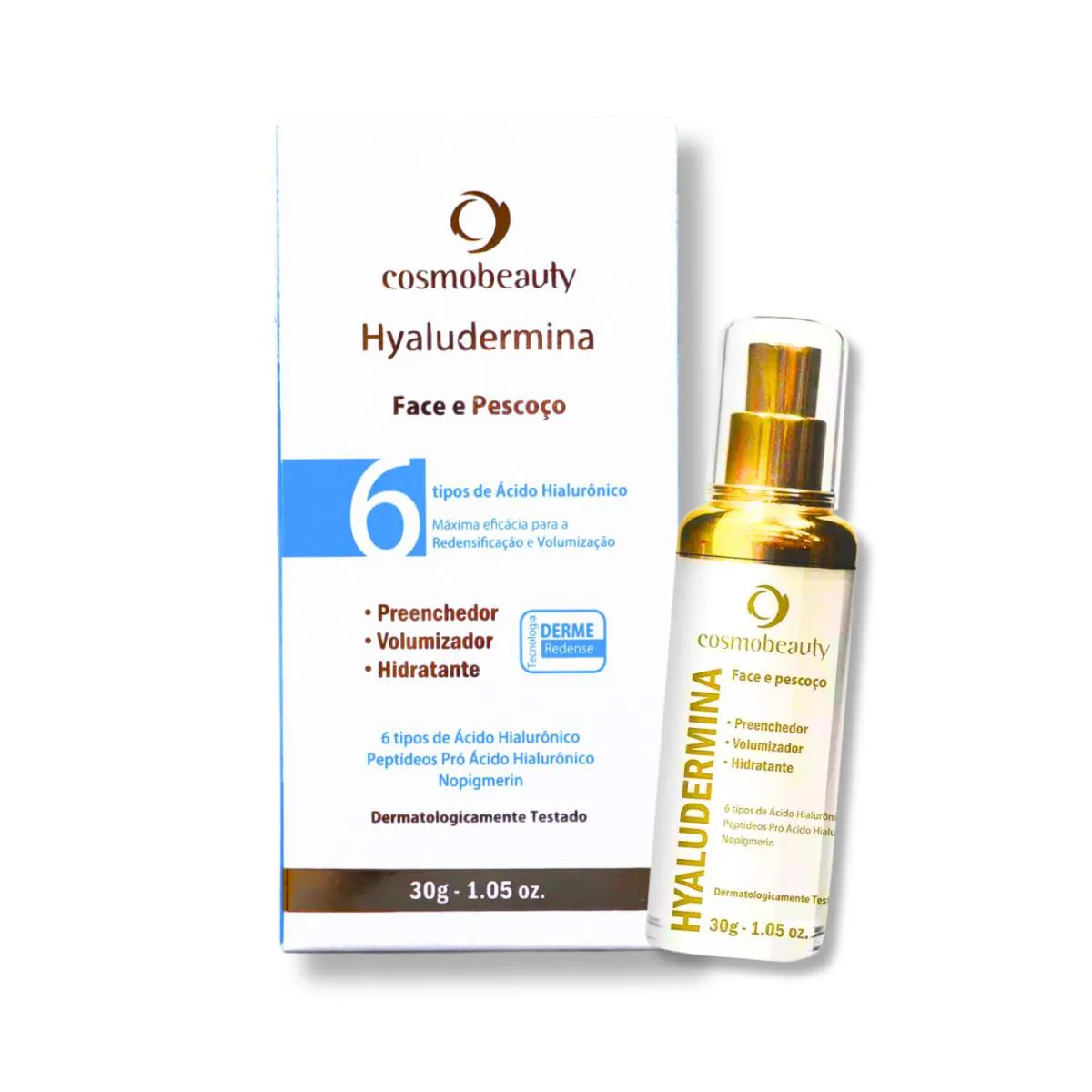 COSMOBEAUTY SéRUM FACIAL HIDRATANTE HYALUDERMINA FACE E PESCOçO 6X ÁCIDO HIALURôNICO 30G