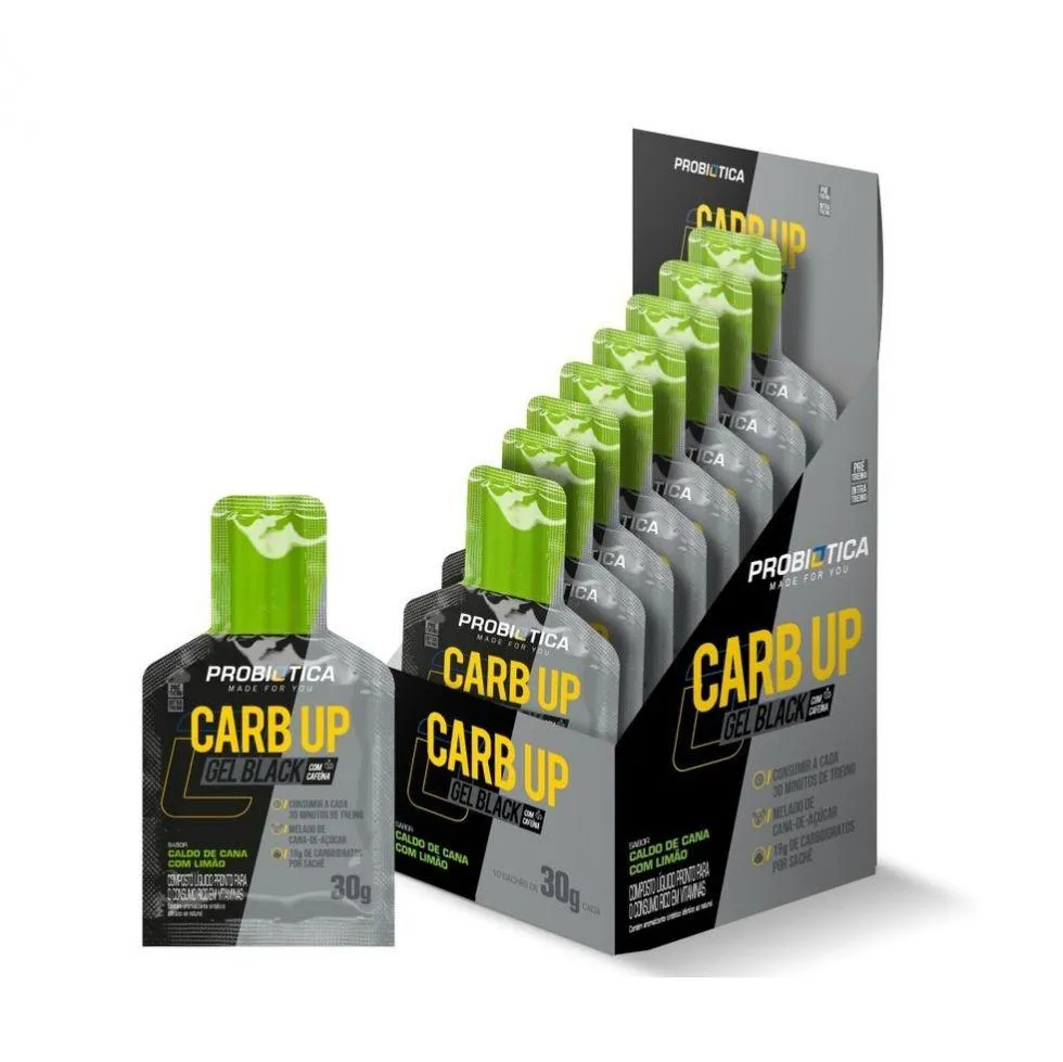 CARB UP BLACK GEL (300G) CAIXA 10 UNIDADES - SABOR: CALDO DE CANA C/ LIMãO