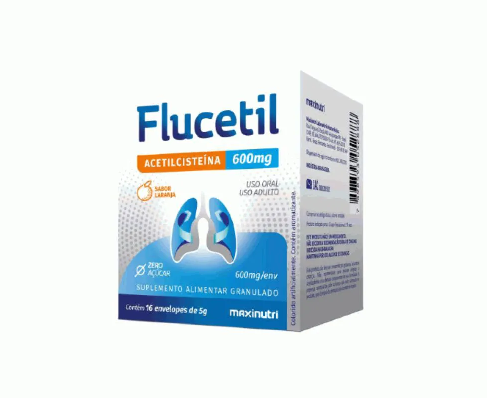 FLUCETIL PLUS - ACETILCISTEINA + VIT. C - 500MG - 16X5G - (CAIXA 12 UNID) - SABOR: LARANJA