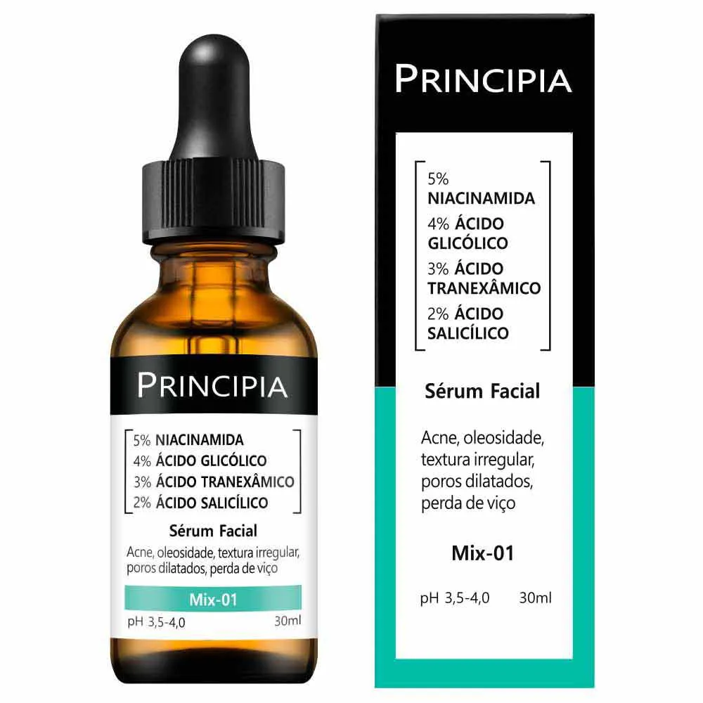 Sérum Facial Renovador Antiacne Principia Skincare Mix-01 Niacinamida + Glicólico + Tranexâmico + Salicílico 30ml