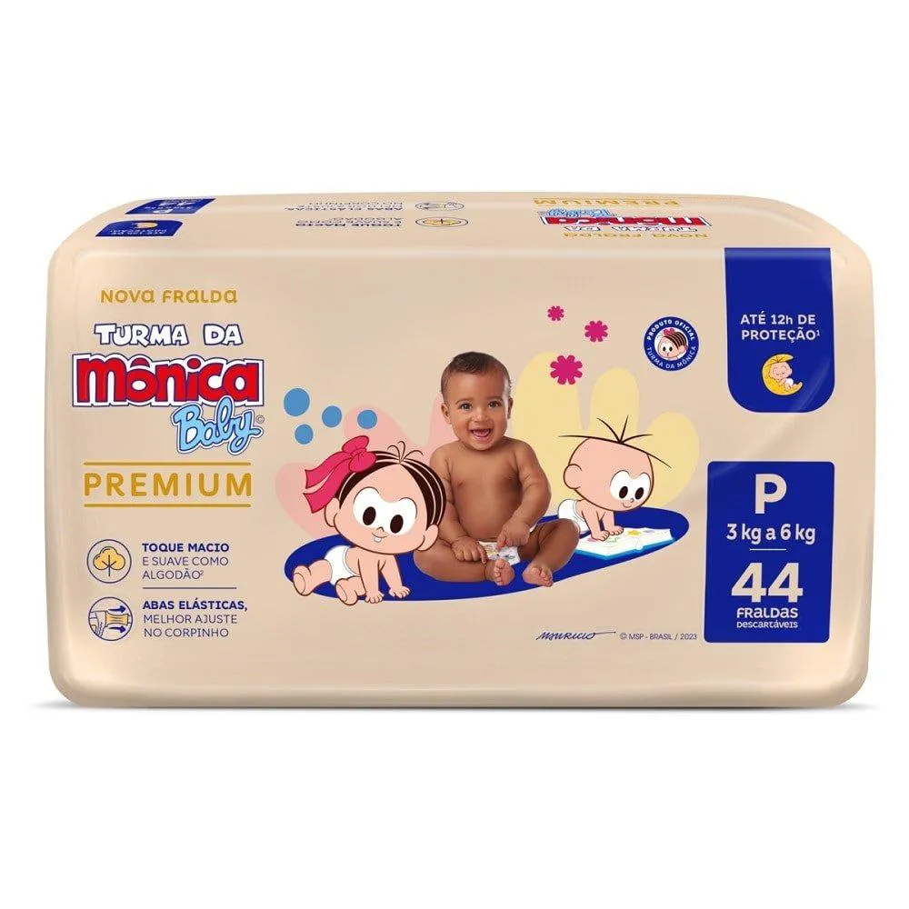 FRALDA DESCARTáVEL TURMA DA MôNICA PREMIUM ECONôMICA TAMANHO P  6 PACOTES COM 44 FRALDAS- TOTAL 264 TIRAS