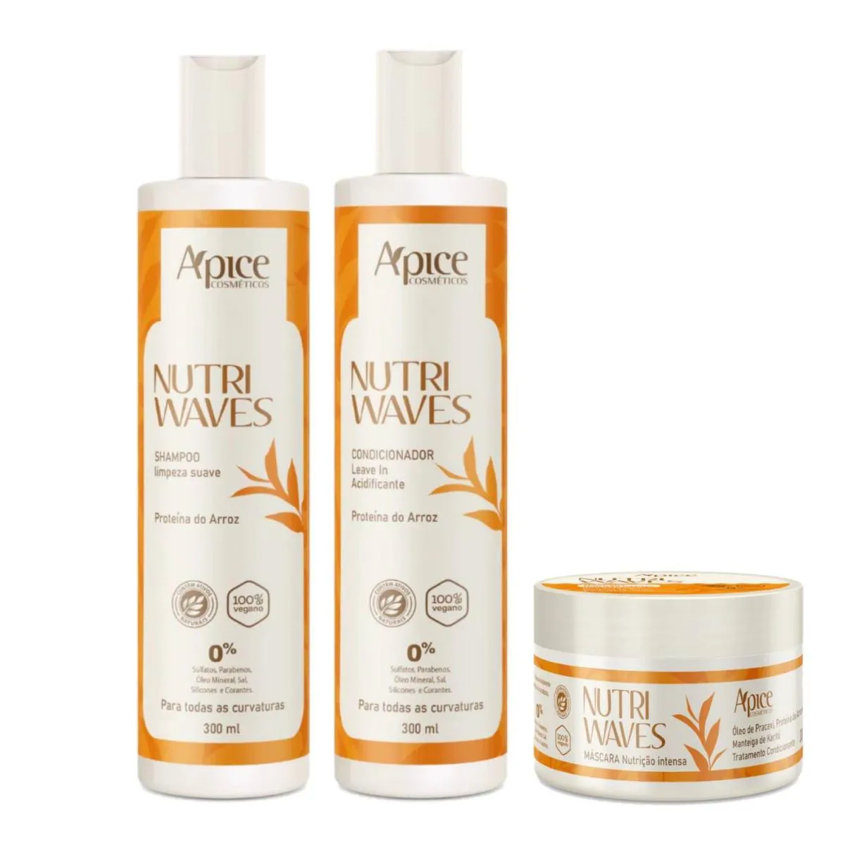 APICE KIT SHAMPOO CONDICIONADOR E MáSCARA NUTRI WAVES 300ML
