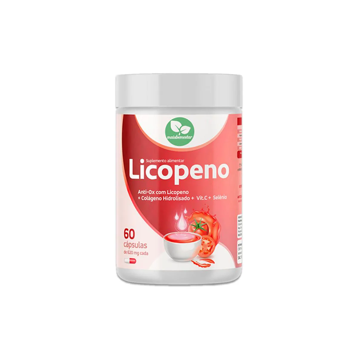COLáGENO HIDROLISADO ANTI-OX + LICOPENO, VITAMINA C E SELêNIO - 60 CAPSULAS  - EXCLUSIVO - MAIS BEM ESTAR