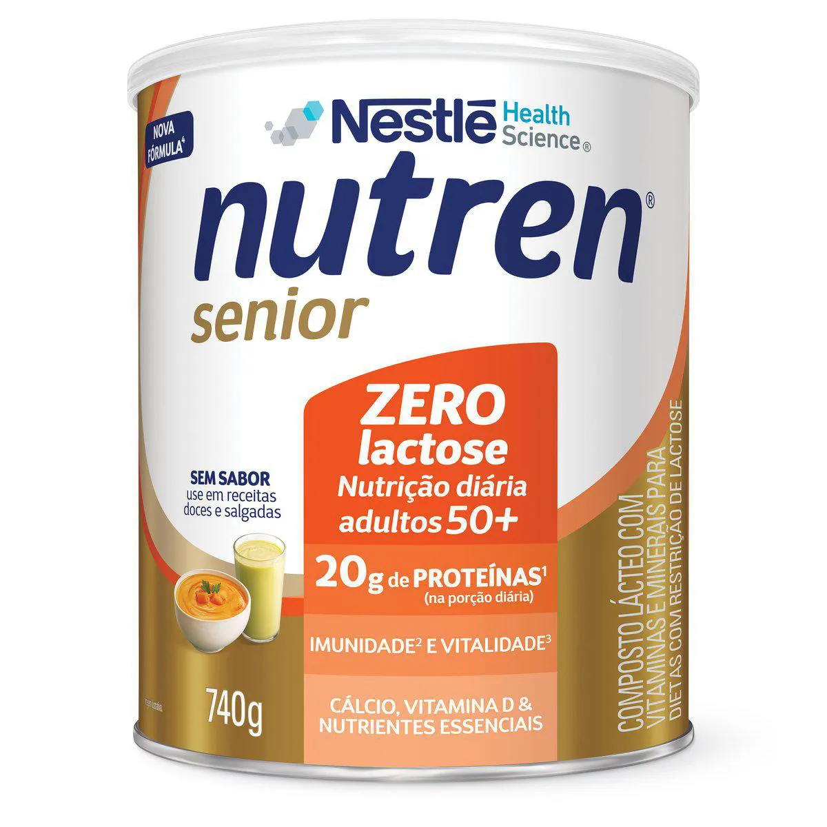 Complemento Alimentar Nutren Sênior 50+ Zero Lactose Sem Sabor 740g